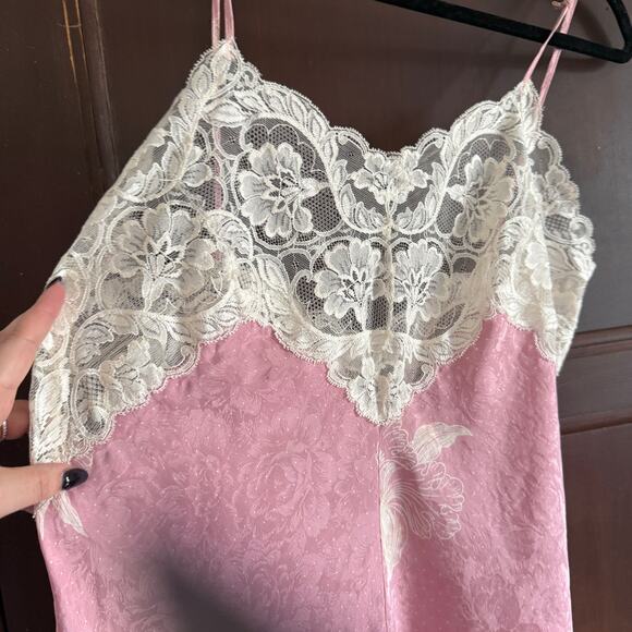 VETTERMAN Wasche Vintage Pink & White Silk Jacquard Midi Nightgown Slip 42 / 12 - Picture 2 of 9